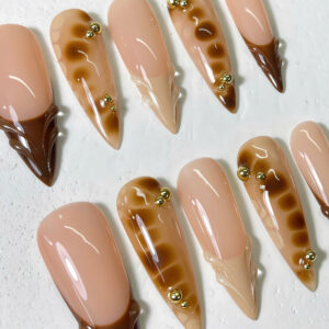 3D Brown Marble Caramel Tortie Nail Set
