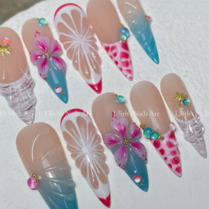 3D Fruit Flower Textured Waves Press on Nails