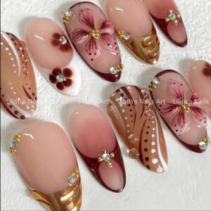 Elegant Brown Baroque Floral Press-On Nails