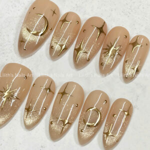 Celestial Gold Chrome & Nude Cat-Eye Nails